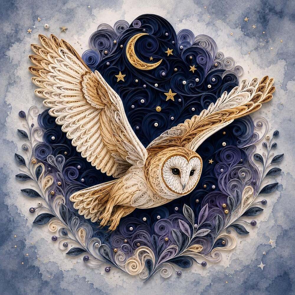 8 X 8 Framed Celestial Owl Art Ae 17